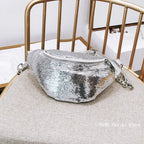 MOONBIFFY Damen Glitzer Fanny Pack – Glänzende Bauchtasche & Schultertasche aus PU-Leder, Trendige Reisetasche