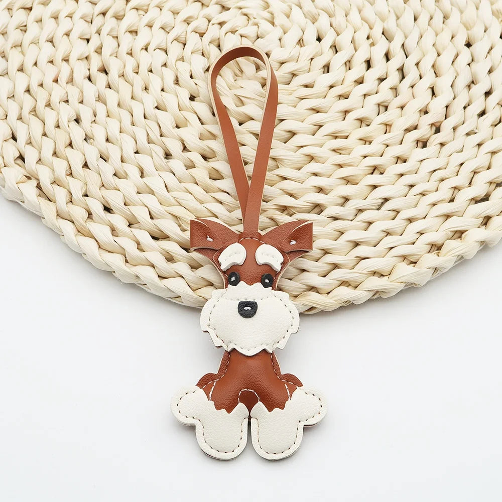 Creativer Schnauzer Schlüsselanhänger aus PU-Leder – Niedlicher Hunde-Keychain mit Karabiner &amp; Metallring als Taschen- und Autoanhänger Geschenkidee
