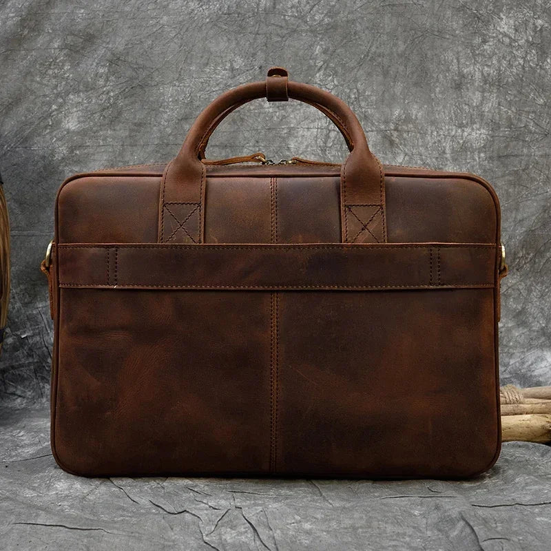 Retro Leder-Laptoptasche & Aktentasche für Herren – Echtes Rindsleder, 15,6" Business-Tasche, Vintage-Stil, Große Kapazität