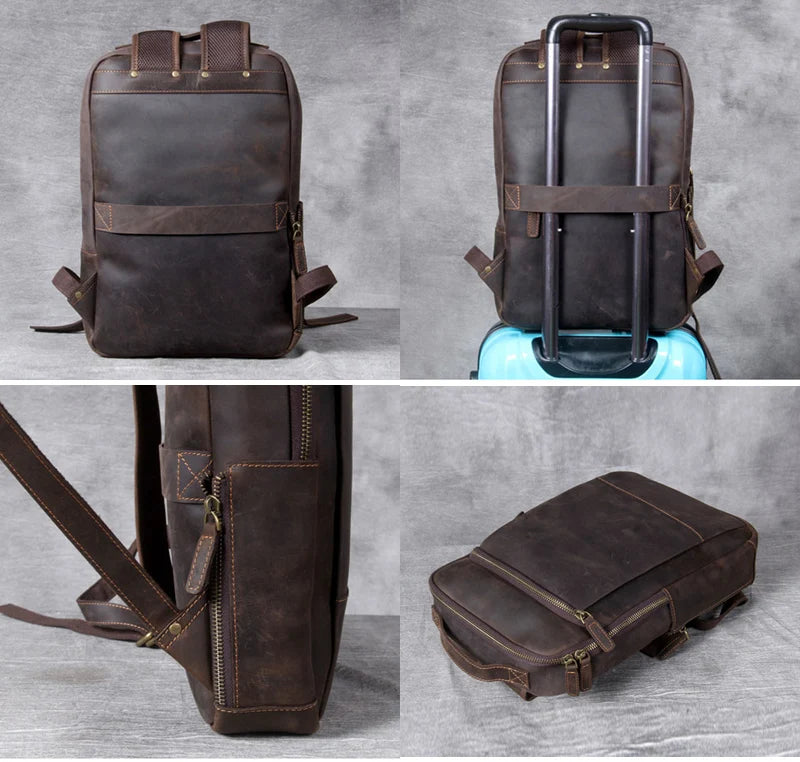 Vintage Herren Rucksack aus Crazy Horse Leder – Großer Laptop-Rucksack, Handgefertigt & Robust für Reisen, Hiking & Alltag