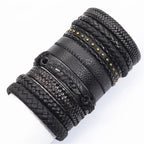 10er Set Lederarmbänder Unisex – Handgefertigte schwarze Wickelarmbänder im Casual & Sporty Style, größenverstellbar