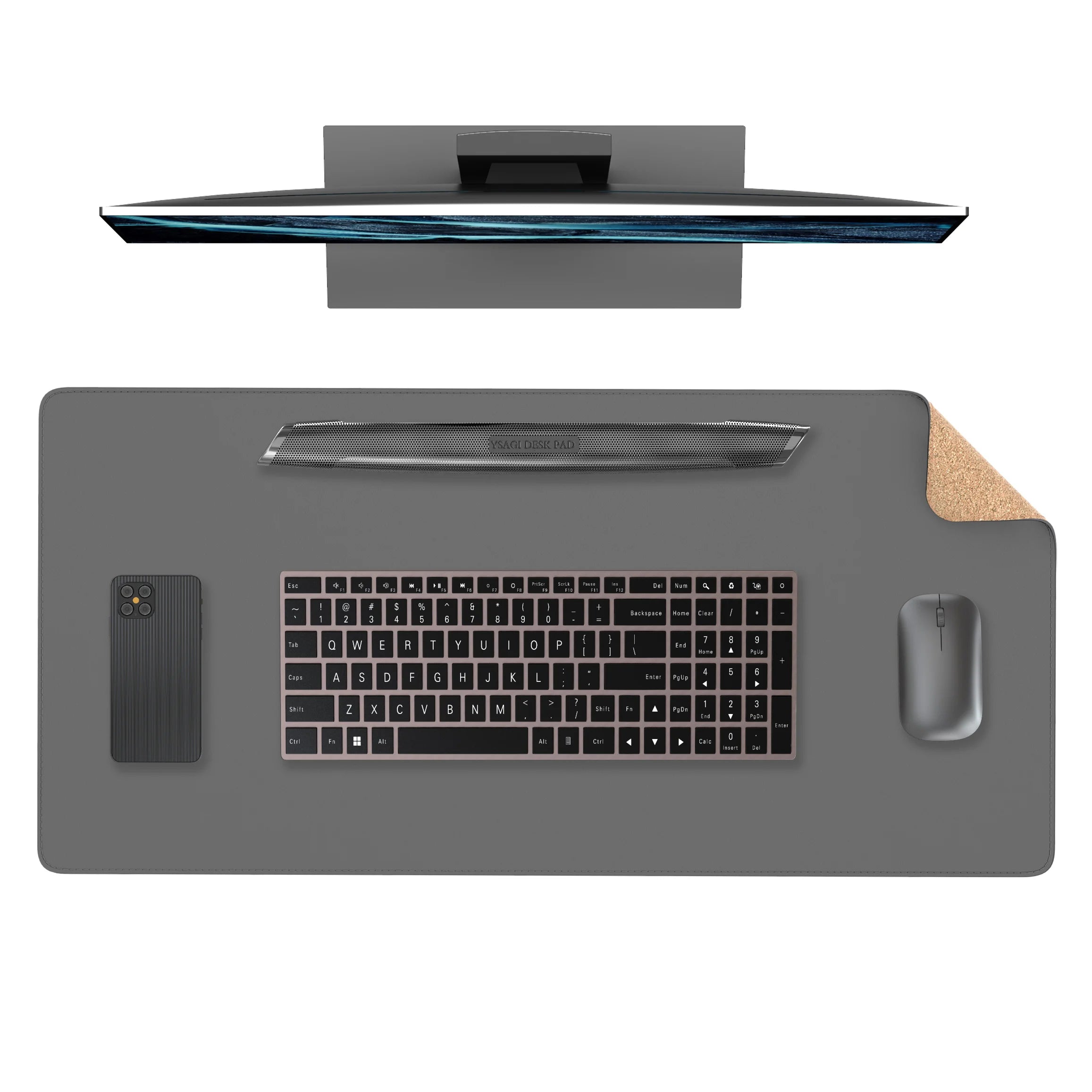 YSAGi Doppelseitige Leder Schreibtischunterlage – Große Desk Mat aus Leder & Kork in Schwarz, Rutschfeste Schreibtischauflage & Mauspad für Büro & Zuhause