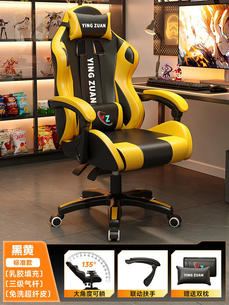 Ergonomischer Bürostuhl aus Leder mit Fußstütze & Rückenlehne – Höhenverstellbarer Drehstuhl mit Armlehnen & Rollen für Homeoffice & Büro