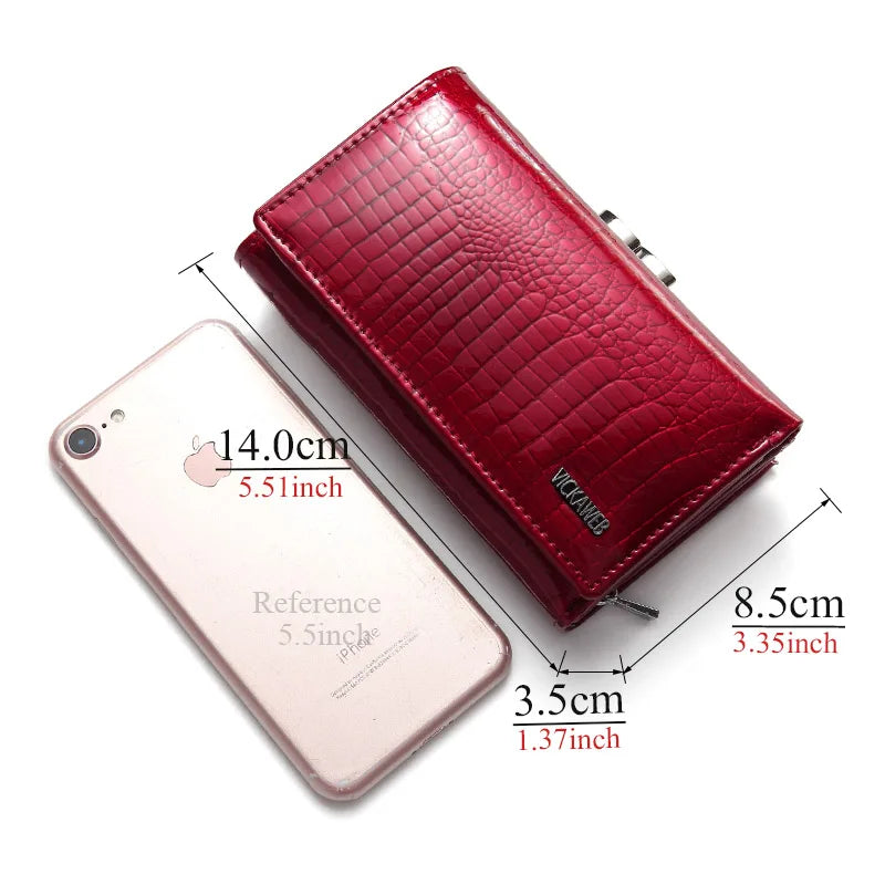 VICKAWEB Damen Geldbörse aus echtem Leder – Kleine Fashion Wallet mit Alligator-Prägung, Reißverschluss &amp; Druckknopf