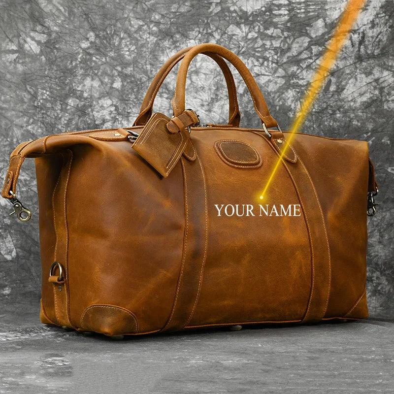 Luufan Crazy Horse Leder Reisetasche für Herren – Große Vintage Travel Duffel aus echtem Rindsleder mit Schultergurt