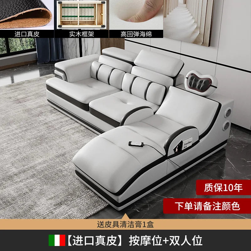 Minimalistisches Luxus Leder Ecksofa mit Massagefunktion – Modernes Designer Sofa im L-Format für stilvolle Wohnzimmer