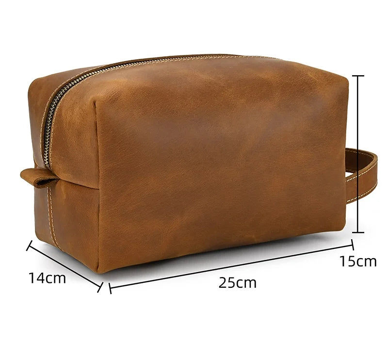 Hochwertige Kleine Reise-Kosmetiktasche aus Crazy Horse Leder – Vintage Leder Wash- &amp; Make-up Bag para hombres 