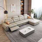 Italienisches Luxus Leder-Ecksofa mit Relaxfunktion – L-Form Wohnlandschaft aus Rindsleder, mit Schlaffunktion und Stauraum