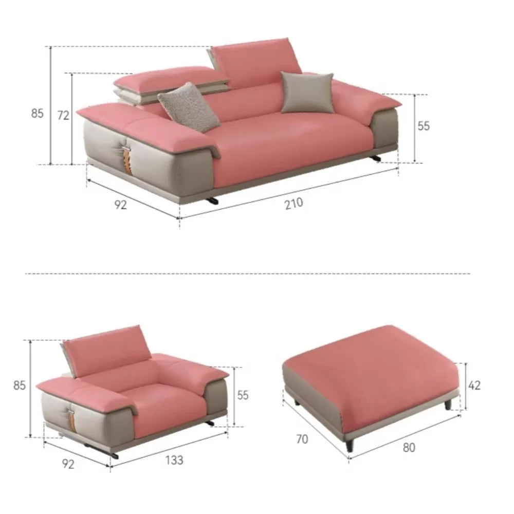 Italienisches Luxus Leder-Ecksofa – Modernes Designer L-Form Sofa für das Wohnzimmer, minimalistisches Familien-Sofa aus Echtleder