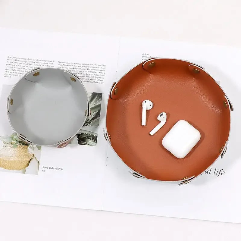 Nordische Leder Ablageschale – Faltbarer Desktop Organizer für Schlüssel, Schmuck & Kosmetik