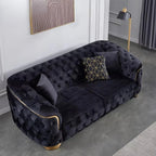 Modernes Luxus Chesterfield Sofa aus Samt – Elegantes Lounge-Sofa mit Goldener Basis &amp; Holzfüßen for stilvolle Wohnzimmer