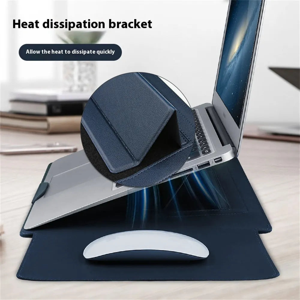 PU-Leder Laptop Sleeve – Wasserdichte Schutzhülle mit Standfunktion für 13–16 Zoll MacBook, HP, Lenovo, Samsung