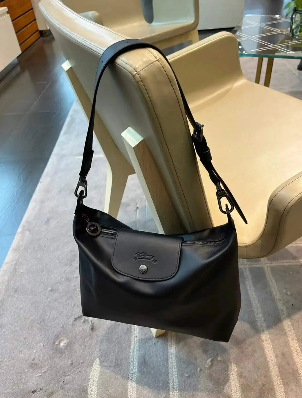 Longchamp Damen &amp; Herren Schultertasche – Grand sac fourre-tout en cuir de qualité supérieure, sacs à main et bandoulière, blanc d'eau
