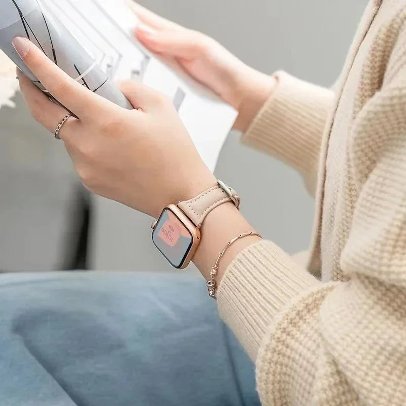 Slim Lederarmband für Apple Watch – Elegantes Damen iWatch Armband 38–49 mm für Series 1–10, SE & Ultra