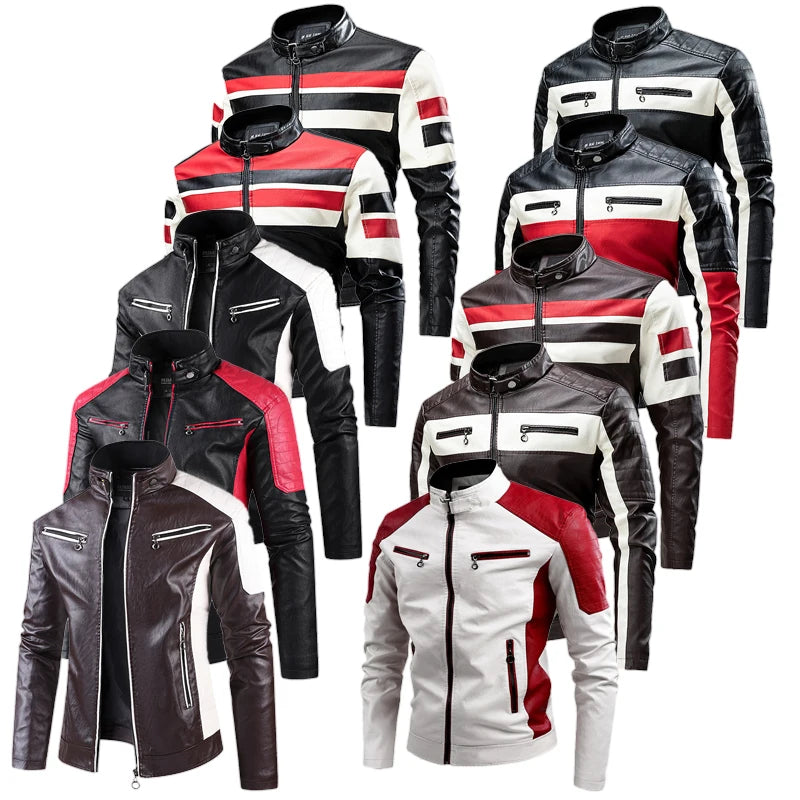 Chaqueta de motociclista de cuero PU para hombre con Stehkragen – Diseño Farbblock, chaqueta de motociclista ligera en estilo casual para mujeres y hierbas