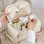 Geprägter Lederoptik Reise-Kulturbeutel – Hängender Kosmetik-Organizer mit großem Stauraum &amp; Reißverschluss