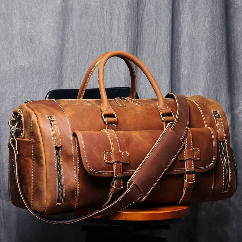 MUNUKI Vintage Crazy Horse Leder Reisetasche - Große Herren Duffle Bag aus echtem Rindsleder, robuste Weekend- &amp; Travel Tote Bag 
