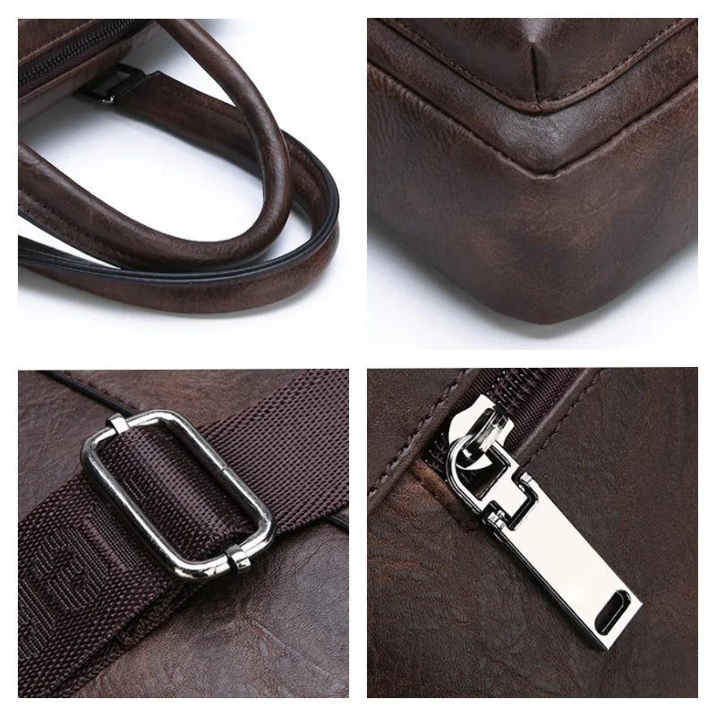 Sac à main en cuir PU pour hommes – Grand sac pour ordinateur portable professionnel avec de nombreuses poches, fête de l'eau et bandoulière