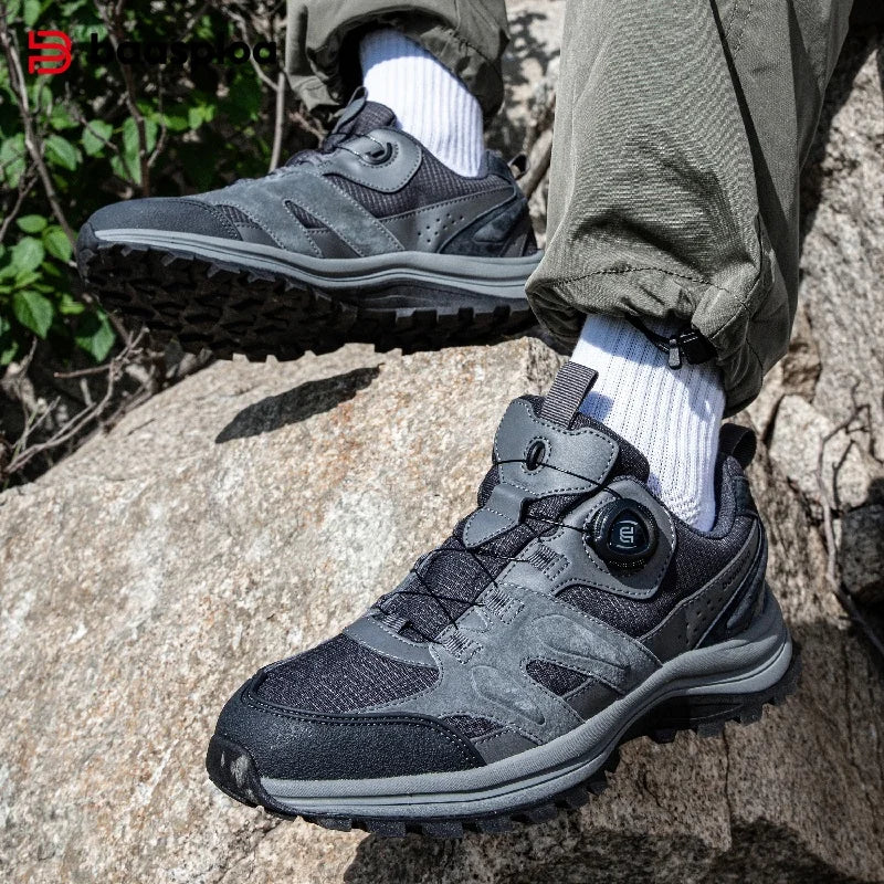 Baasploa Herren Wanderschuhe – Baskets d'extérieur en cuir, imperméables, festives, confortables pour le trail, la marche et les promenades
