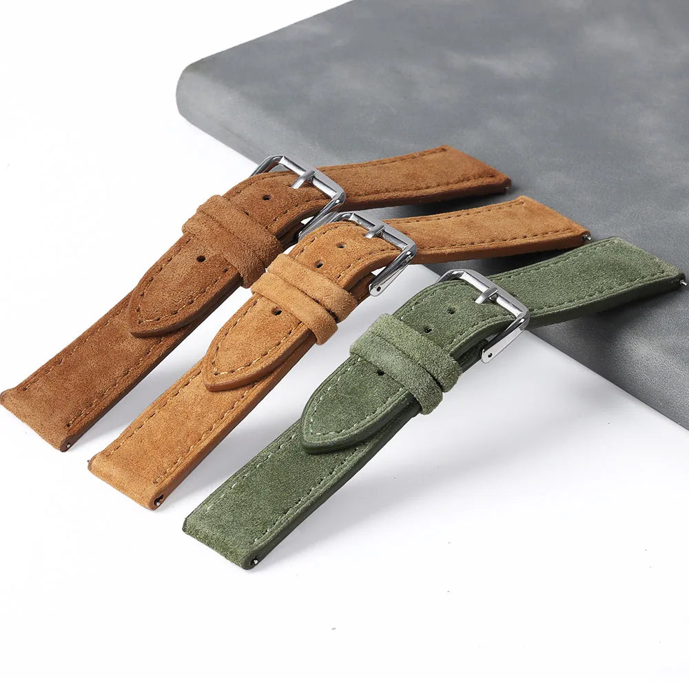 Vintage Uhrenarmband aus echtem Wildleder – Handgenähtes Suede Leder Watchband 18–24 mm für Seiko, Huawei & klassische Armbanduhren