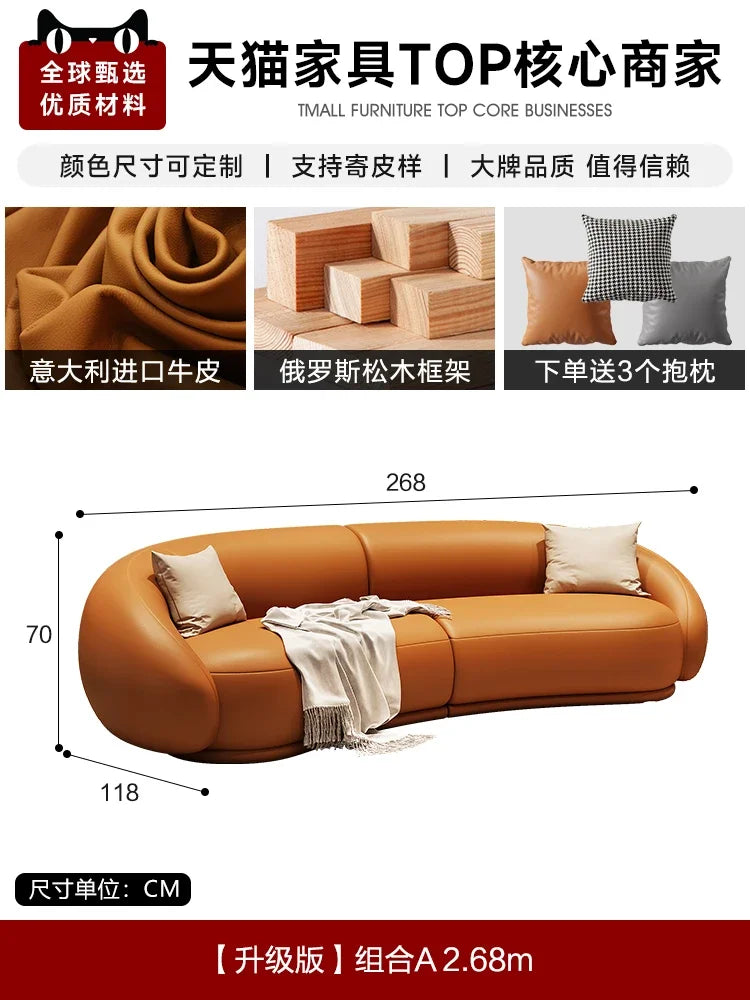 Luxuriöses Apartment Leder Sofa im italienischen Vintage-Stil – Canapé de salon design confortable en cuir véritable &amp; Holz