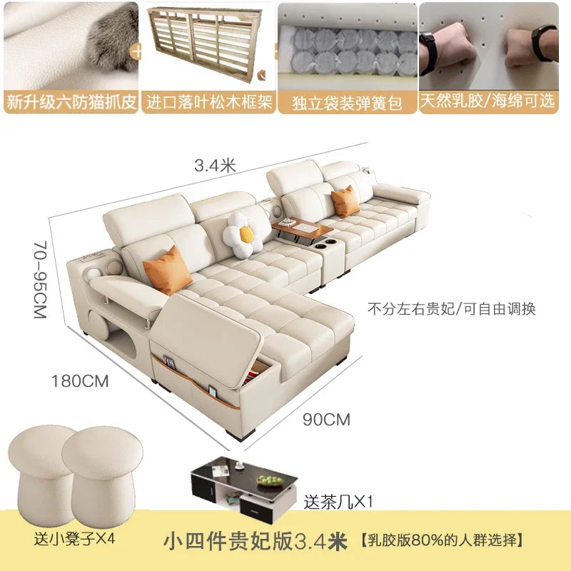 Modernes modulares Ledersofa – Ausziehbares, wasserdichtes L-förmiges Ecksofa mit Armlehne, Schlaffunktion &amp; Stauraum