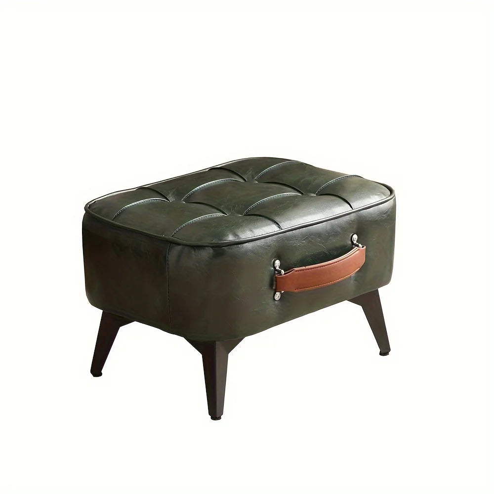 Light Luxury Leder Sitzhocker quadratisch – Weicher PU-Leder Schuhwechselstuhl & Sofa-Fußhocker im Modern-Morocco-Design