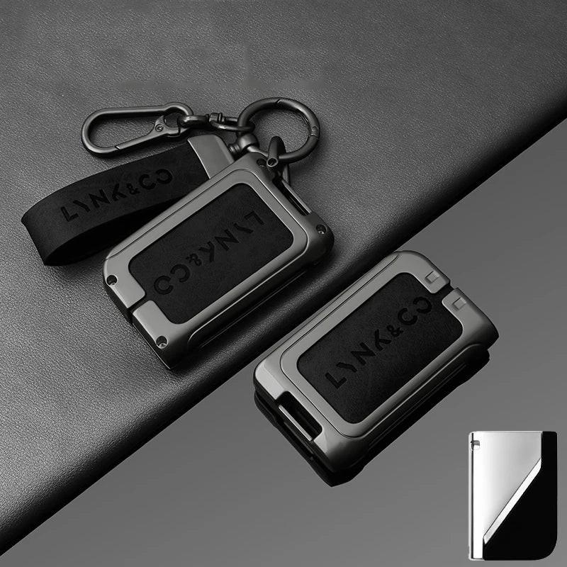 Premium Autoschlüssel Hülle aus Metall & Leder für Lynk & Co 01 & 05 – Robuste Alloy Key Case Cover mit Schlüsselanhänger