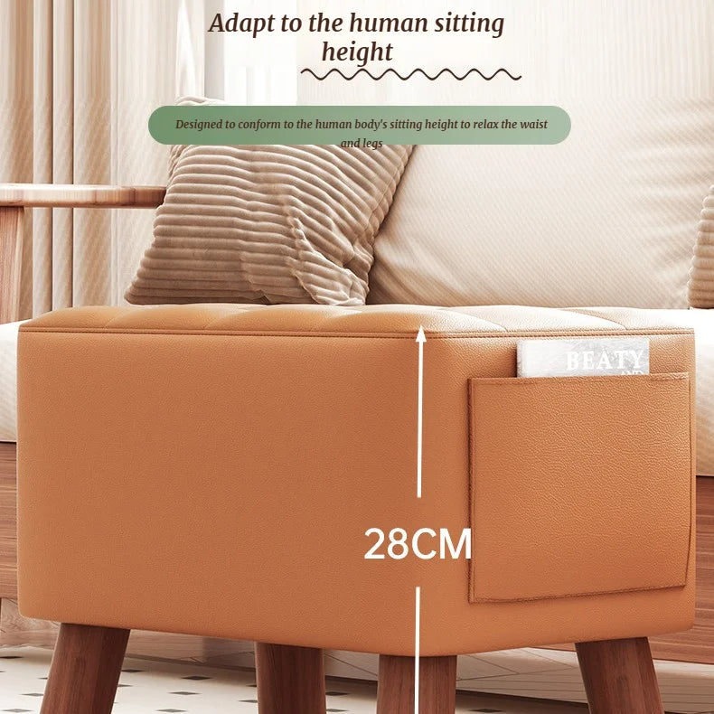 Minimalistischer Leder Fußhocker – Quadratischer Sofa- &amp; Couchtischhocker aus Kunstleder, kleiner Multifunktionshocker für Wohnzimmer 