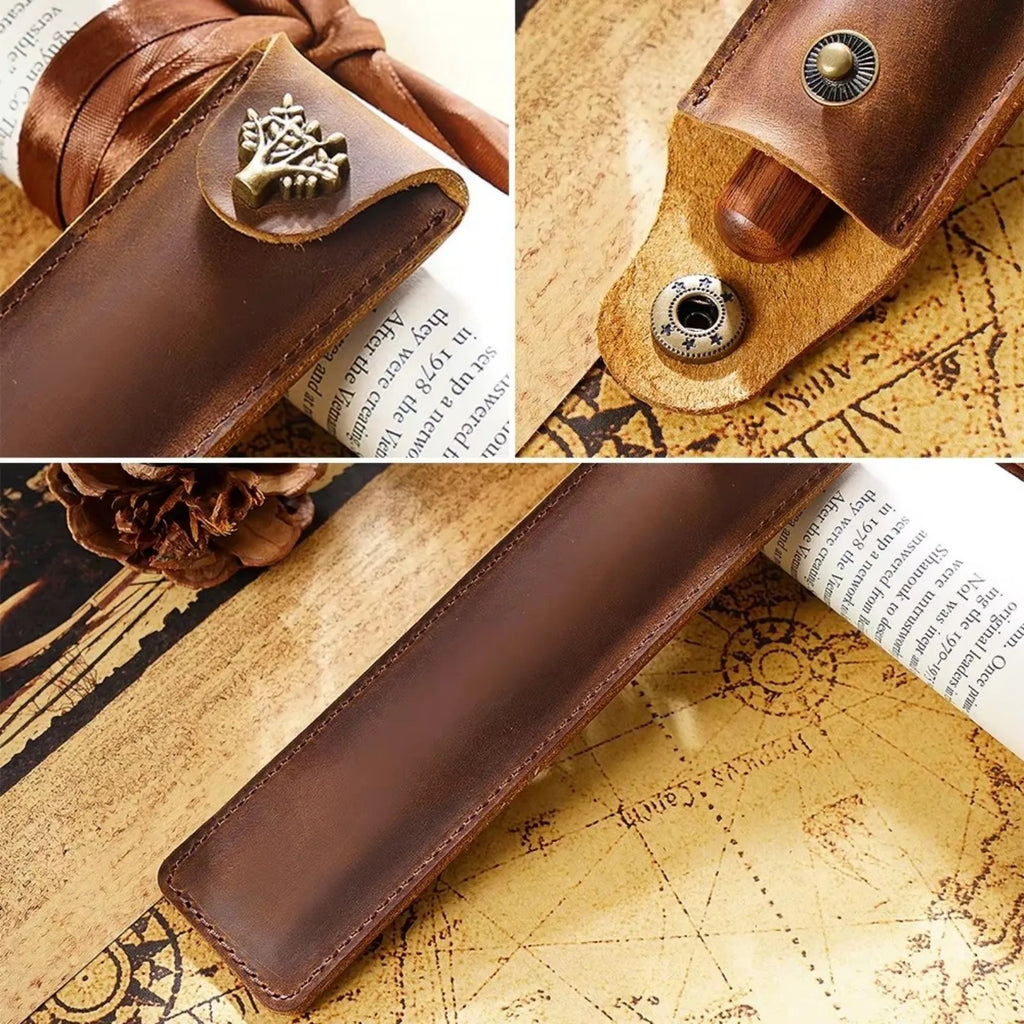 Étui à crayons en cuir véritable au dos – Étui à stylos Schlankes pour un étui à crayons | Étui à stylos en cuir élégant pour voyages, carnets de notes et journaux 