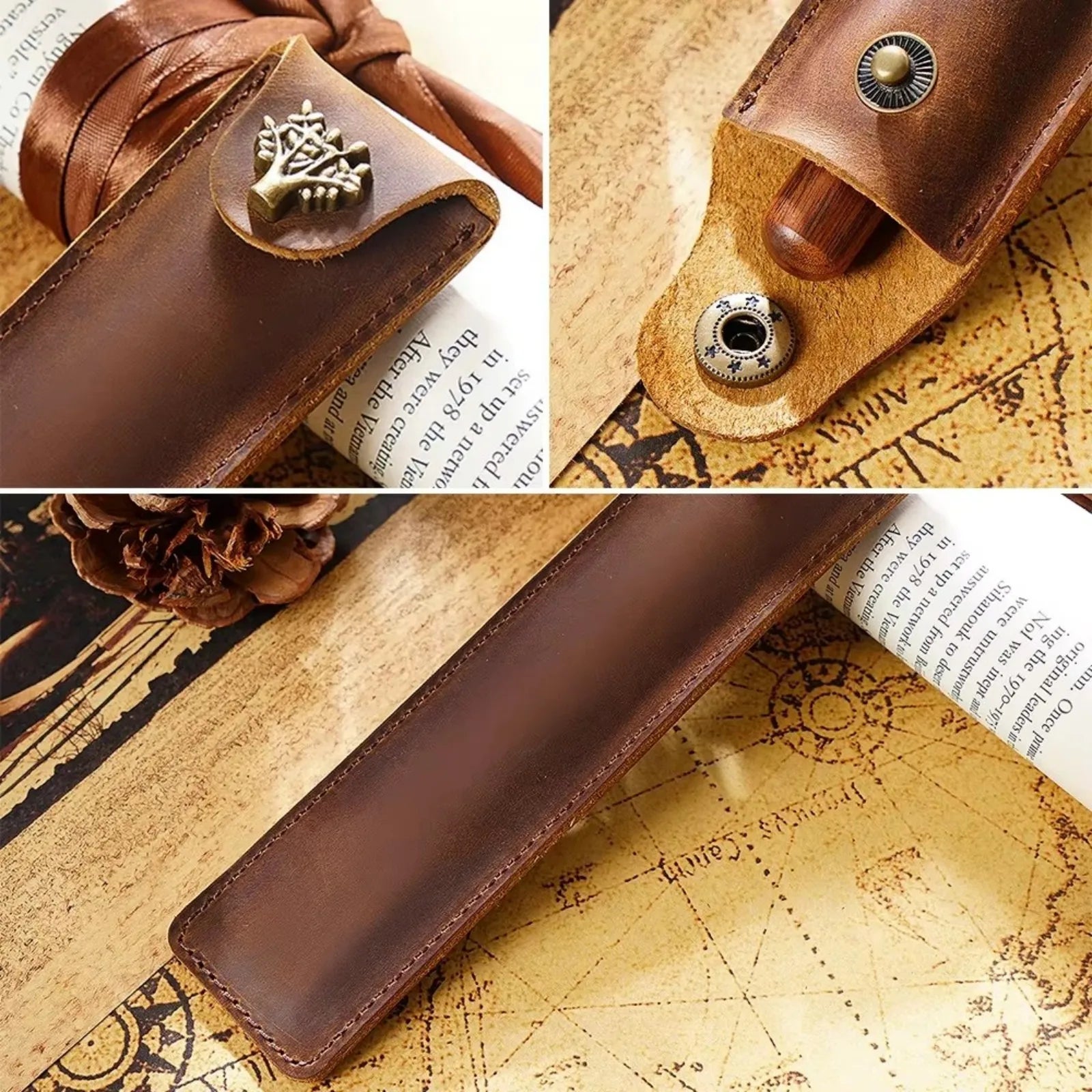 Étui à crayons en cuir véritable au dos – Étui à stylos Schlankes pour un étui à crayons | Étui à stylos en cuir élégant pour voyages, carnets de notes et journaux 