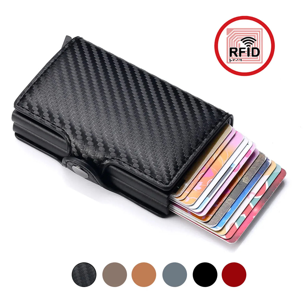 RFID Herren Kartenetui aus Carbonfaser – Slim Mini Wallet mit 14 Kartenfächern, PU-Leder &amp; Aluminium, Kompakte Geldbörse für Kreditkarten 