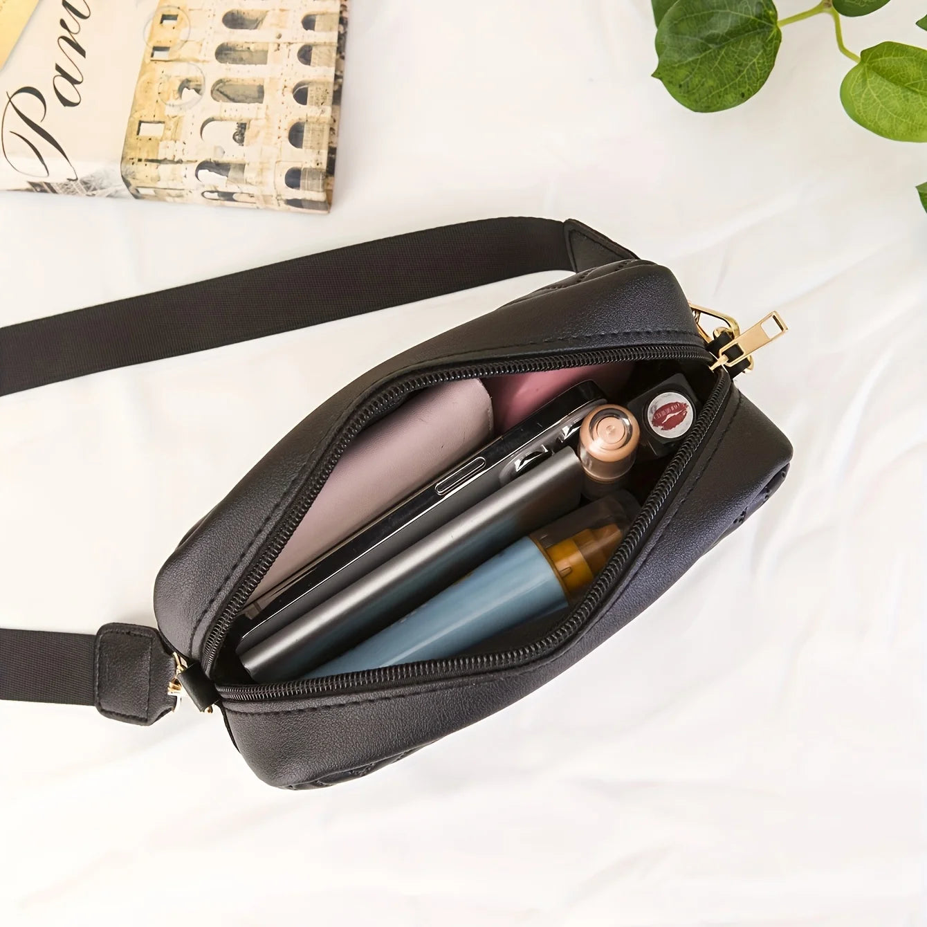 Mini sac à bandoulière matelassé minimaliste – Sac à bandoulière tendance en PU et portefeuille mobile pour femme