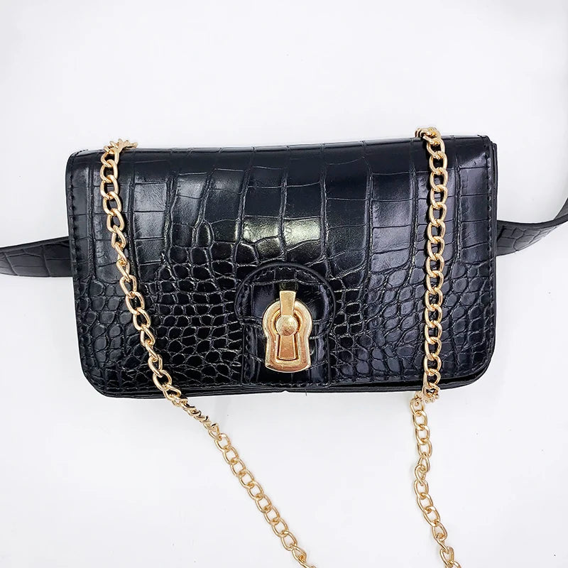 ZDARLBO Damen Hip-Hop Bauchtasche – Krokodil-Optik PU-Leder, Ketten- & Crossbody Bag, Lustige Gürteltasche für Frauen