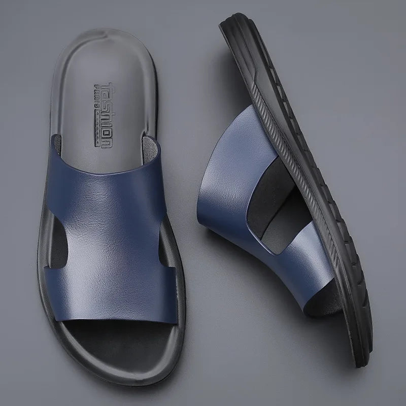 Herren Leder Slipper Sommer 2025 – Modische Slides mit Komfort-Sohle, Leichte Beach Sandalen für Alltag & Freizeit