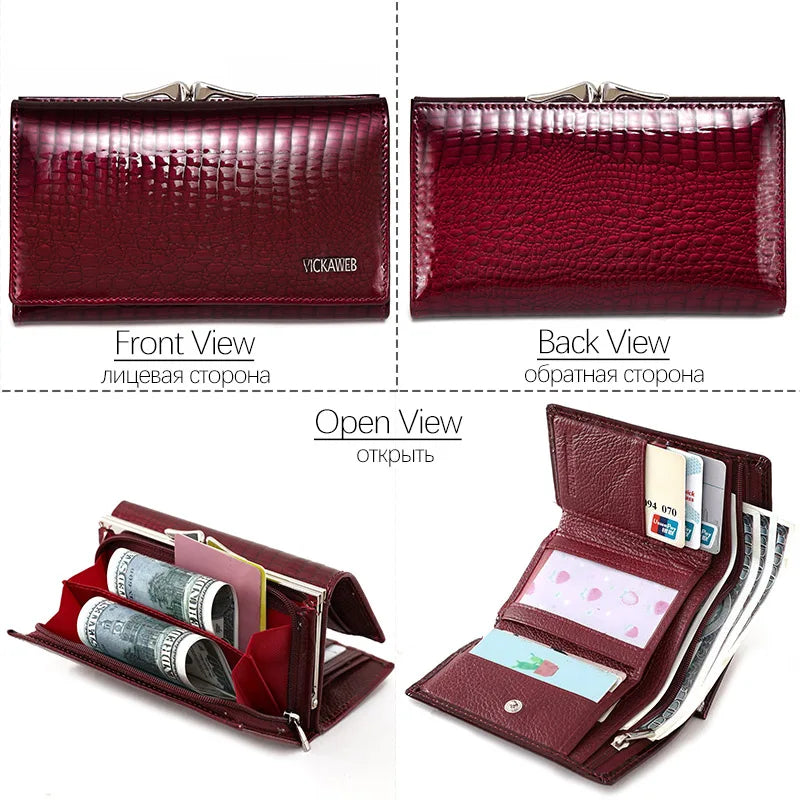 VICKAWEB Damen Geldbörse aus echtem Leder – Kleine Fashion Wallet mit Alligator-Prägung, Reißverschluss &amp; Druckknopf