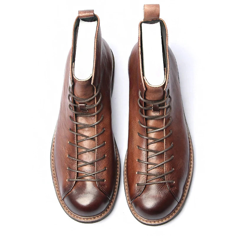 MJYTHF Herren Leder Motorradstiefel – Vintage Cowhide Ankle Boots aus echtem Leder, handgefertigt, wasserdicht