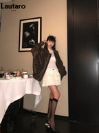 Lautaro Damen Oversized PU Lederjacke – Retro Vintage Kunstlederjacke im Used Look, lässige Zipper-Jacke für Frühling & Herbst