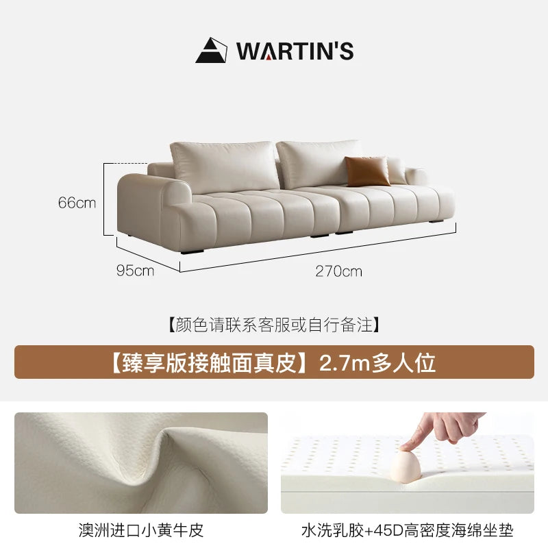 Postmodernes Designer Ledersofa mit eckiger Form – Luxuriöse Couch aus echtem Kalbsleder &amp; Massivholz im italienischen Stil