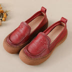 feerldi Damen Leder Flats WB-308K – Retro Slip-On Loafers, Weiche, Anti-Rutsch Mokassins, Elegante grüne Flats für Alltag & Büro