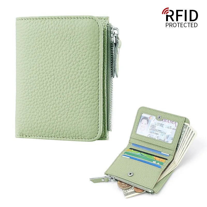 Genuine Leather Damen RFID Geldbörse – Kleine Bifold Kurzbörse mit Reißverschluss-Münzfach & Mehrfachkartenhalter