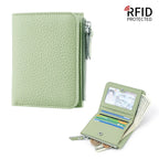 Genuine Leather Damen RFID Geldbörse – Kleine Bifold Kurzbörse mit Reißverschluss-Münzfach & Mehrfachkartenhalter