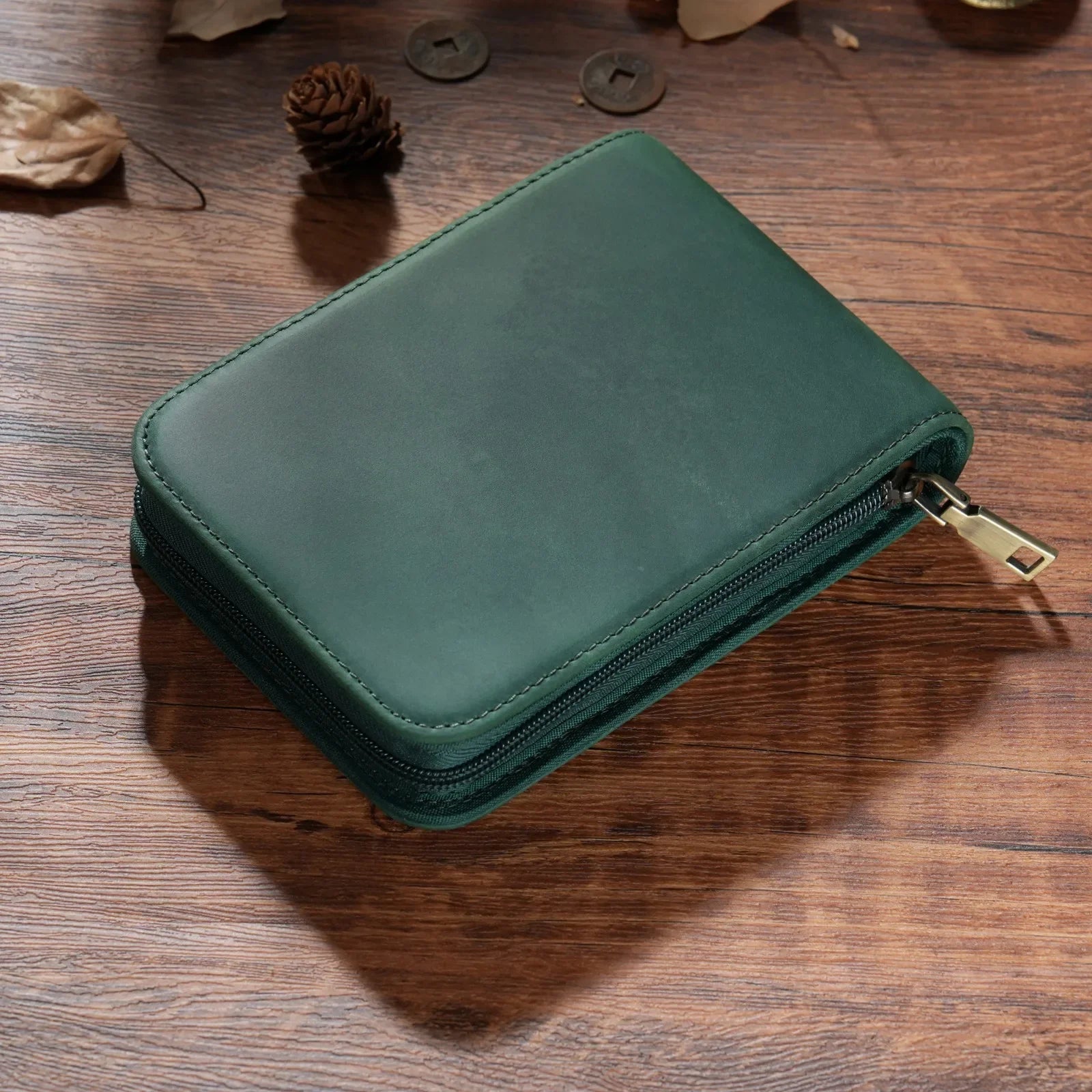 Vintage Leder Füller-Etui für 12 Stifte – Großes Reißverschluss Stiftemäppchen aus echtem Leder für Schule &amp; Büro 