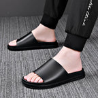 BPOXE Herren Leder Slipper 2025 – Echtleder Flip-Flops mit dicker Sohle, rutschfest, schwarze Sommer Sandalen für Alltag & Business-Casual