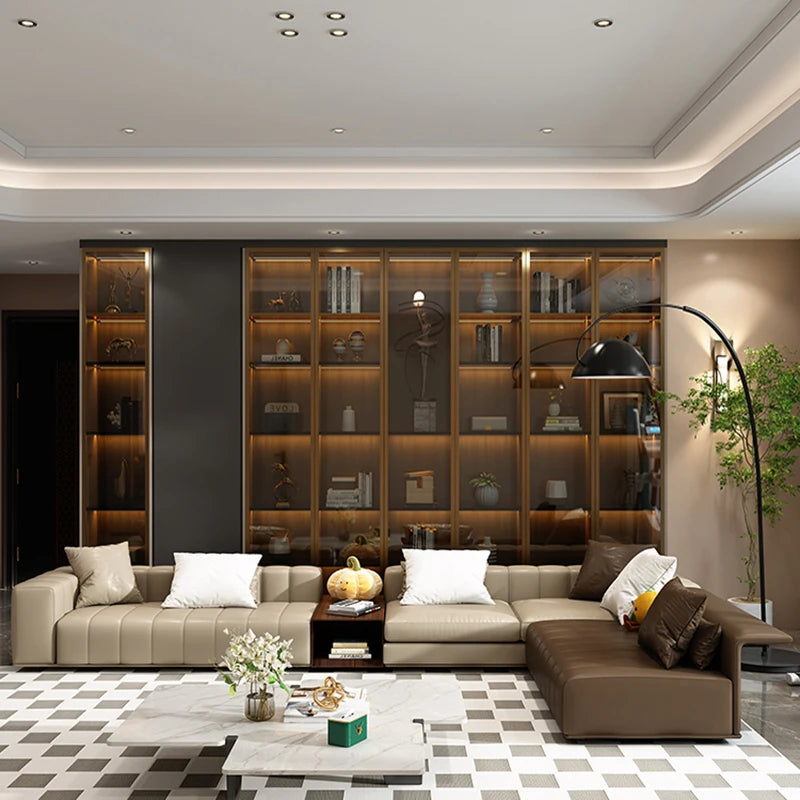 Luxus Lounge Sofa aus Echtleder im nordischen Stil – Kompaktes Designer-Ecksofa mit High-Rebound-Polsterung für modernes Wohnen