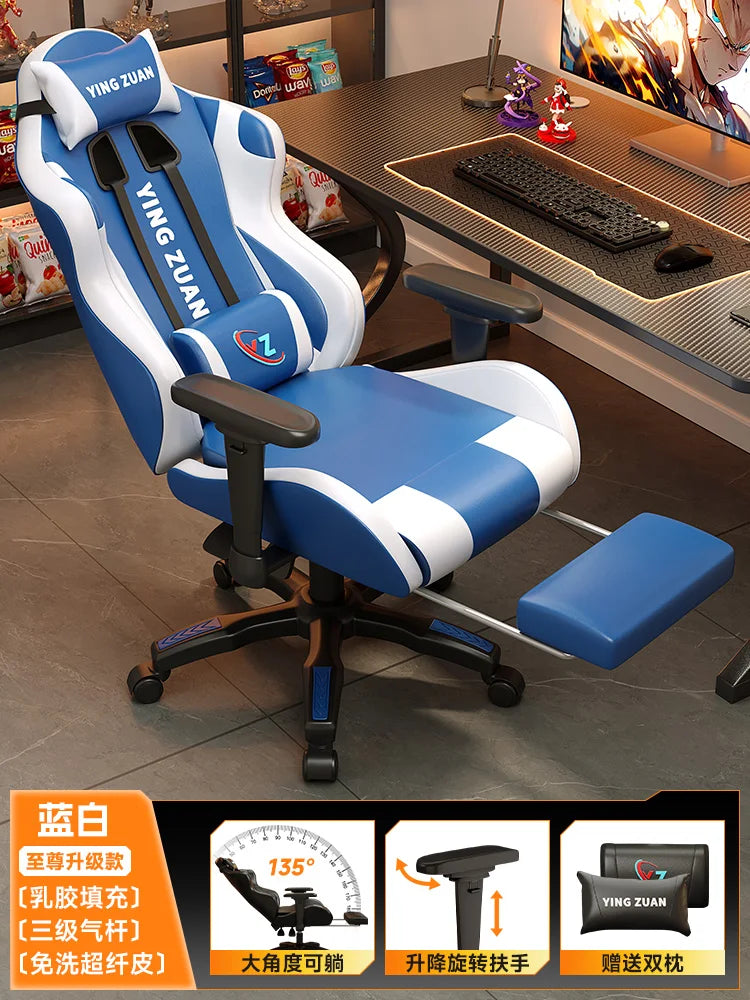 Ergonomischer Bürostuhl aus Leder mit Fußstütze & Rückenlehne – Höhenverstellbarer Drehstuhl mit Armlehnen & Rollen für Homeoffice & Büro