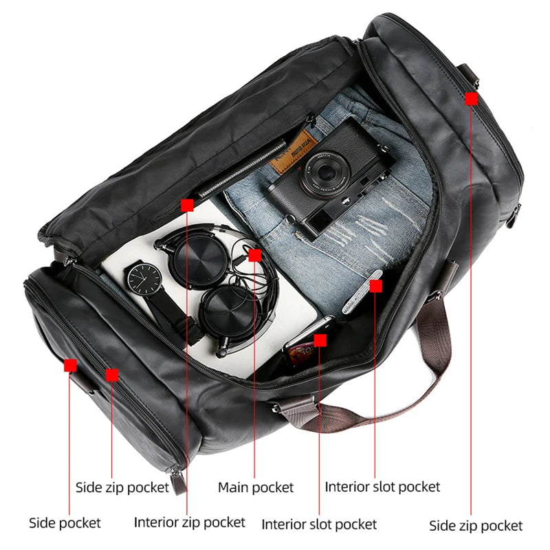 PU-Leder Reise Duffle Bag – Wasserdichte Weekender & Overnight Tote, große Business-, Sport- und Handgepäcktasche für Damen und Herren