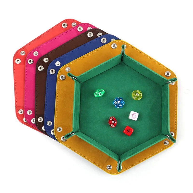 Faltbare Hexagon Dice Tray aus PU-Leder – Würfelschale für RPG, Tabletop & Brettspiele | Vielseitige Aufbewahrungsbox