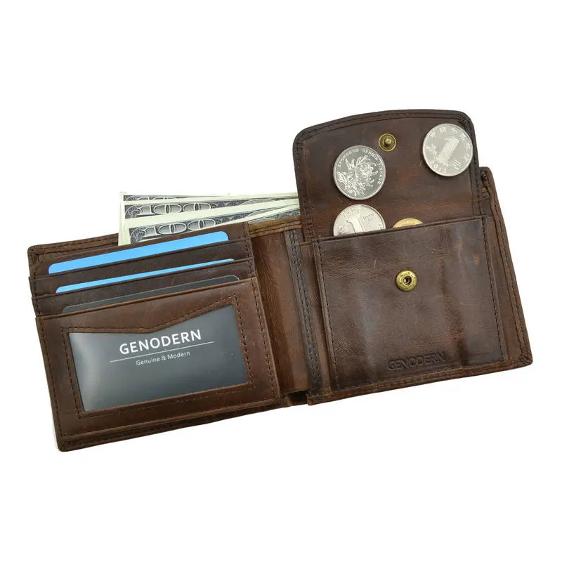GENODERN Herren Leder Geldbörse – Vintage Kurzportemonnaie aus echtem Rindsleder mit Münzfach, RFID-Schutz und Kartenfächern