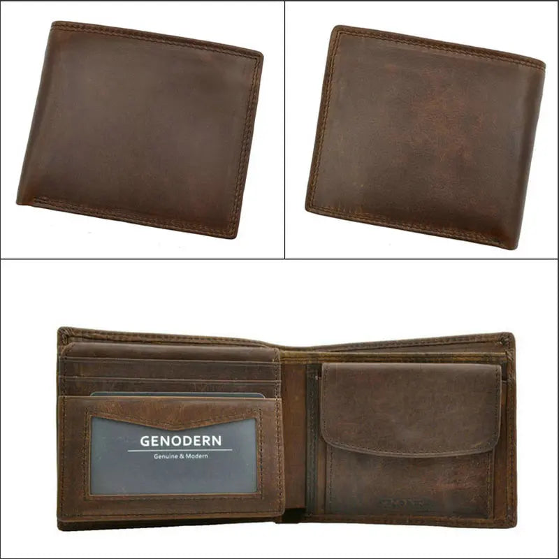 GENODERN Herren Leder Geldbörse – Vintage Kurzportemonnaie aus echtem Rindsleder mit Münzfach, RFID-Schutz und Kartenfächern